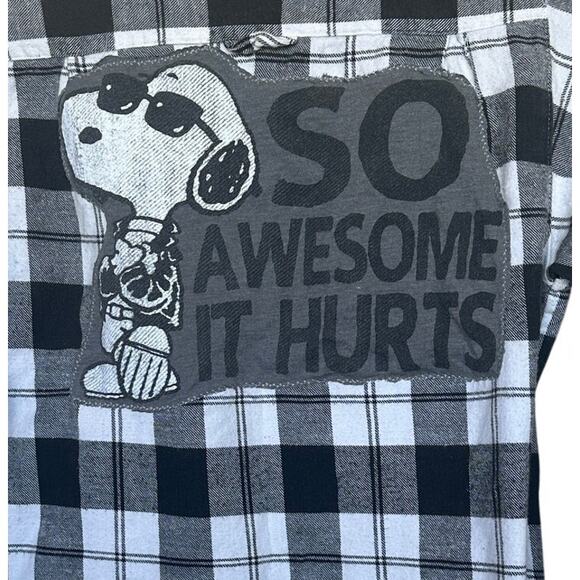 Snoopy Joe Cool Plaid Flannel Button Down Shirt Kids LARGE Unique So Awesome - Picture 2 of 5